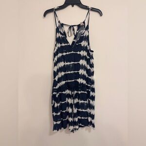 LOFT Navy and White Tie-Dye Romper
